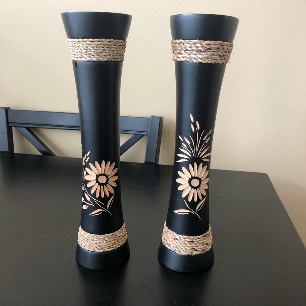 Etched wooden vases.